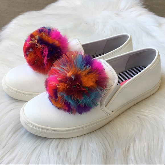 Betsey Johnson Shoes - Betsey Johnson Trixy Pom Pom Rainbow Sneakers 8.5